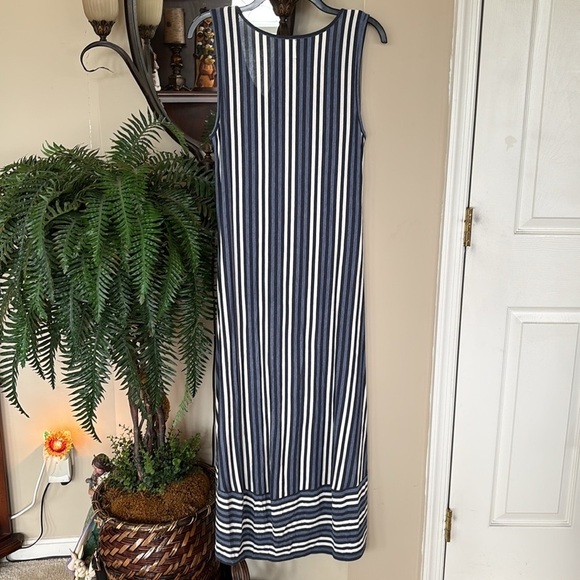 Sunday Anthropologie Blue White Striped High Low Maxi Dress Sleeveless Stretch - Picture 7 of 14